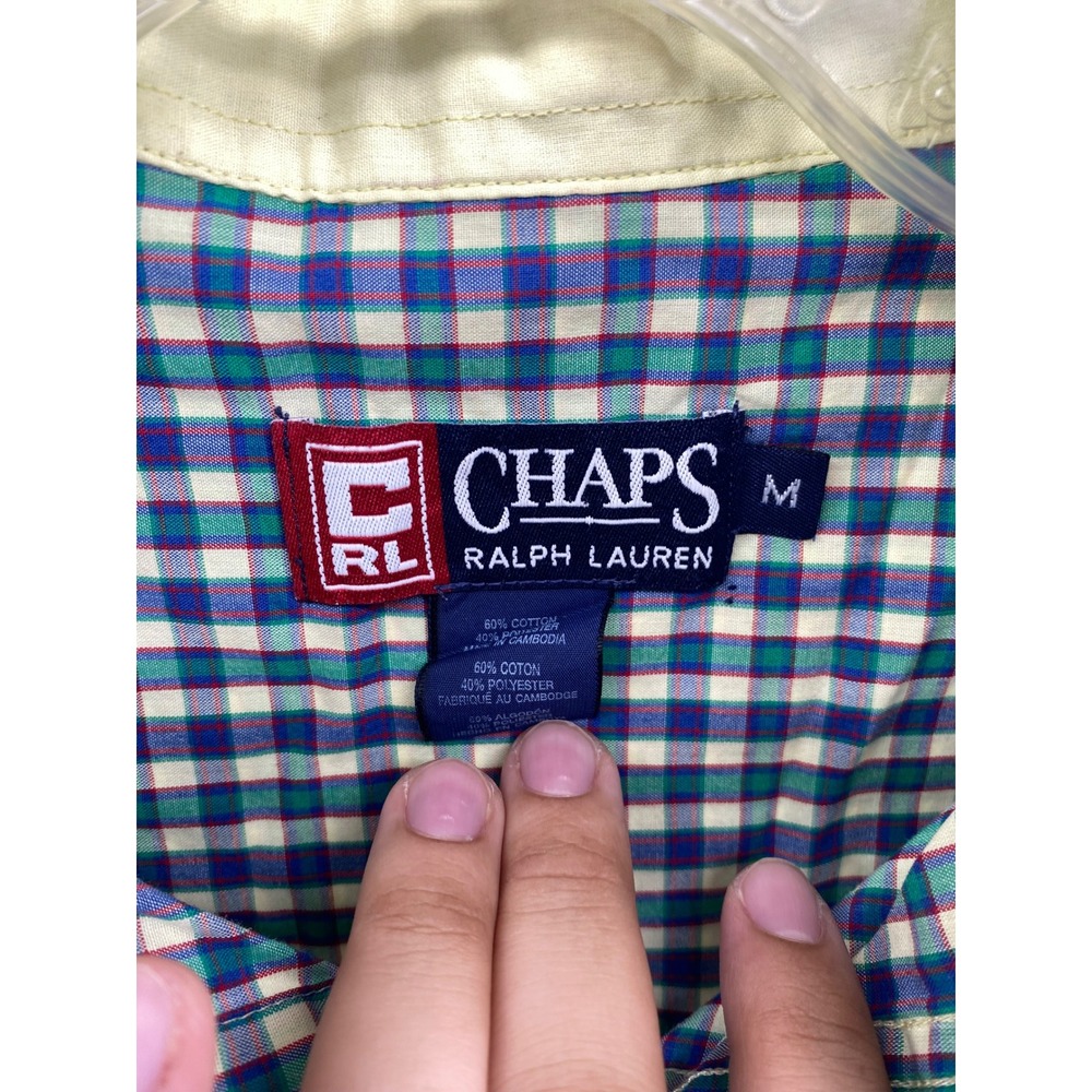 Chaps Ralph Lauren Mens Plaid Short Sleeve Button Down Shirt Blue Green Medium - Picture 4 of 7
